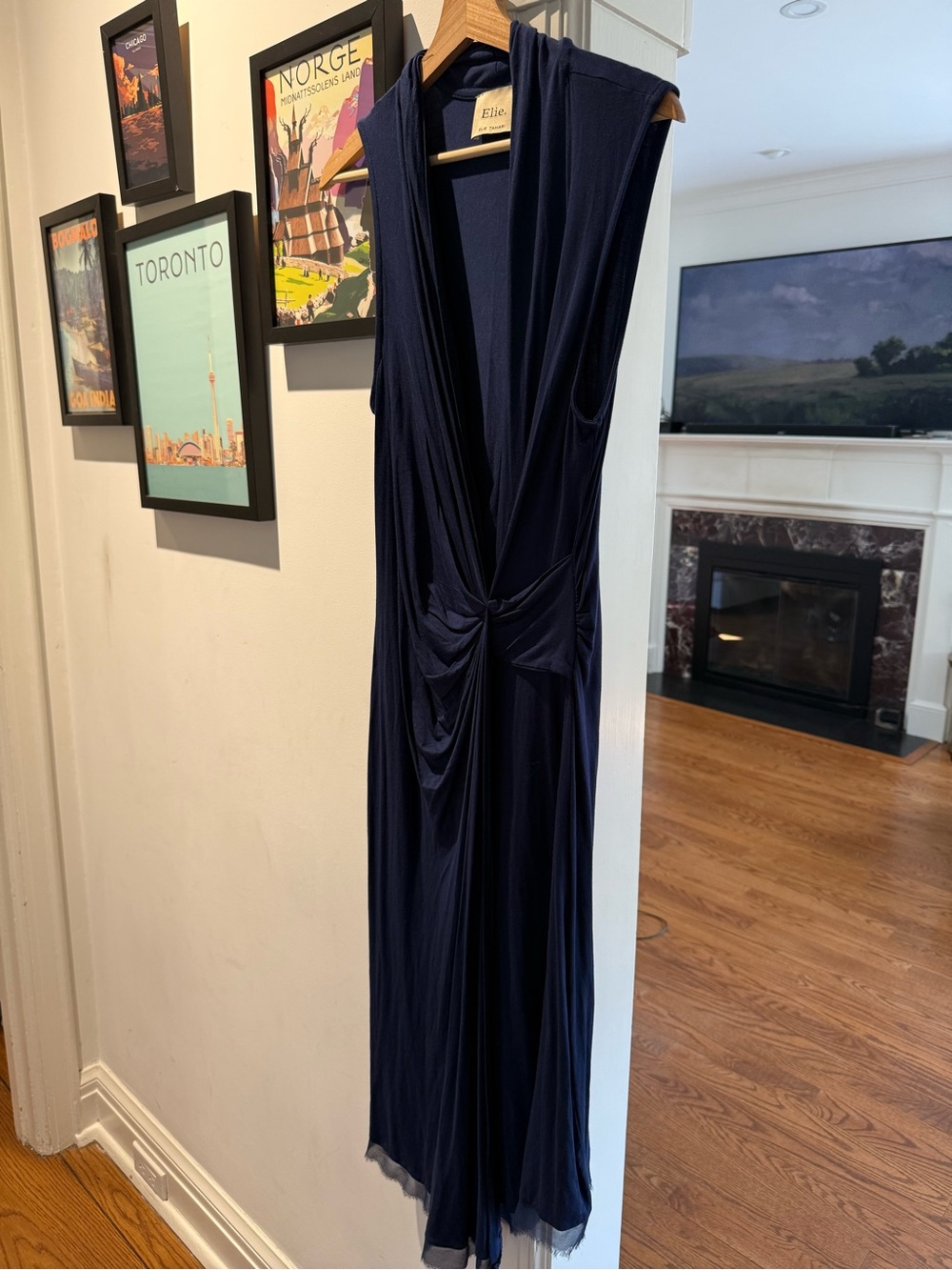 Elie. By Elie Tahari Navy Twist-Front Draped Maxi Dress